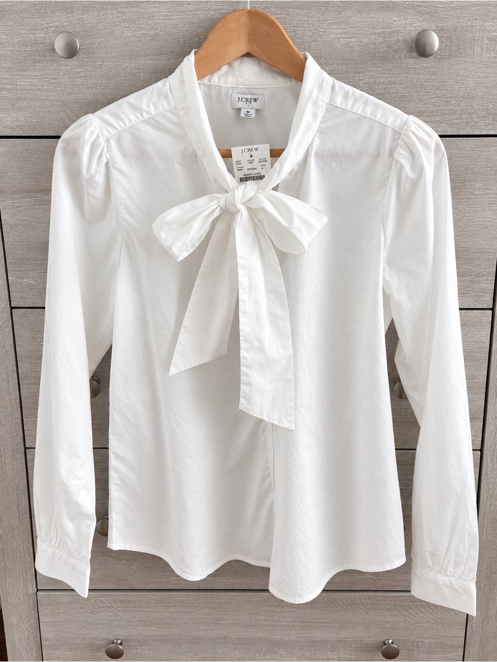 J.Crew NWT White Cotton Tie Neck Bow Blouse Top Size M